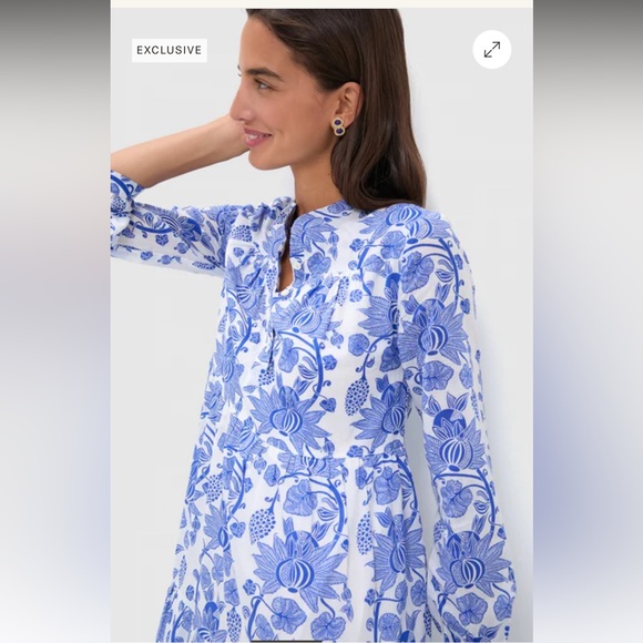 Tuckernuck Ro's Garden Bluefanny Rio Maxi Midi Dress Long Sleeve Boho blue white - Picture 5 of 16